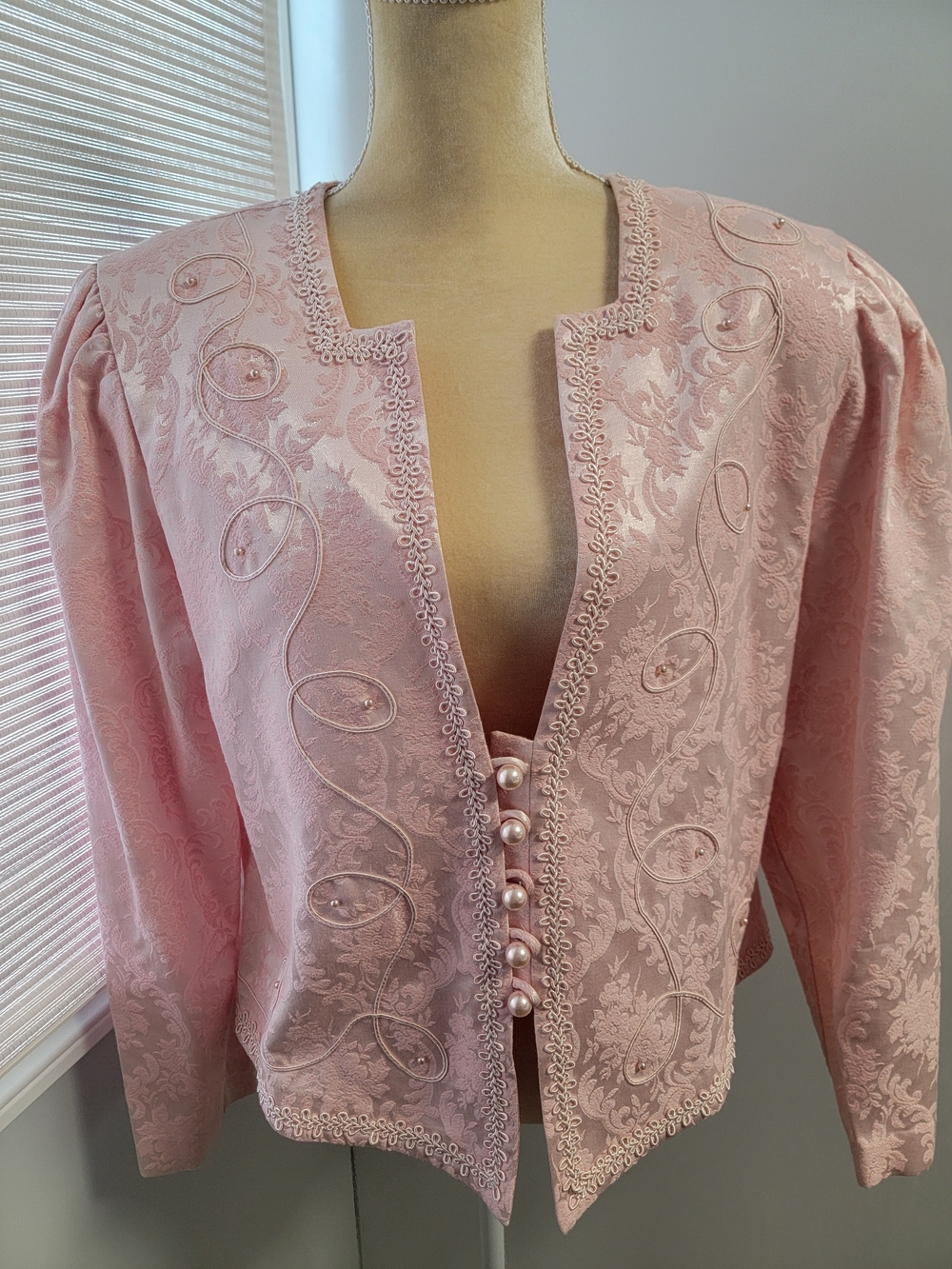 Nah Nah Collection Pink Jacquard Faux Pearl Blazer Jacket 80s 90s Size 18